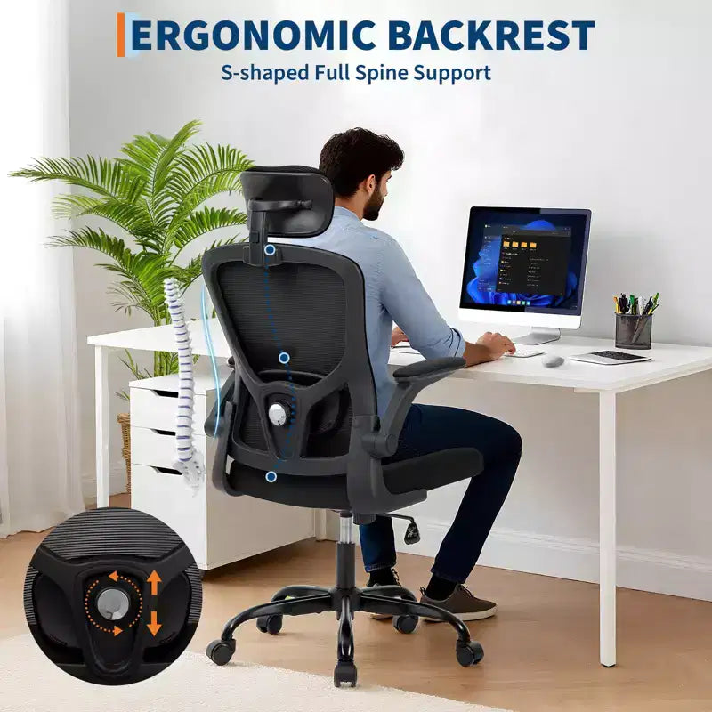 Ergonomic Office Chair, Swivel Rolling Computer Desk Chair, Adjustable Headrest & Lumbar Support, Rolling Mesh Chair, Flip-Up Armrest