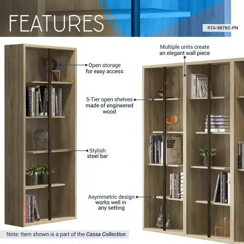 Bibliothèque en bois standard à 5 niveaux Techni Mobili, pin
