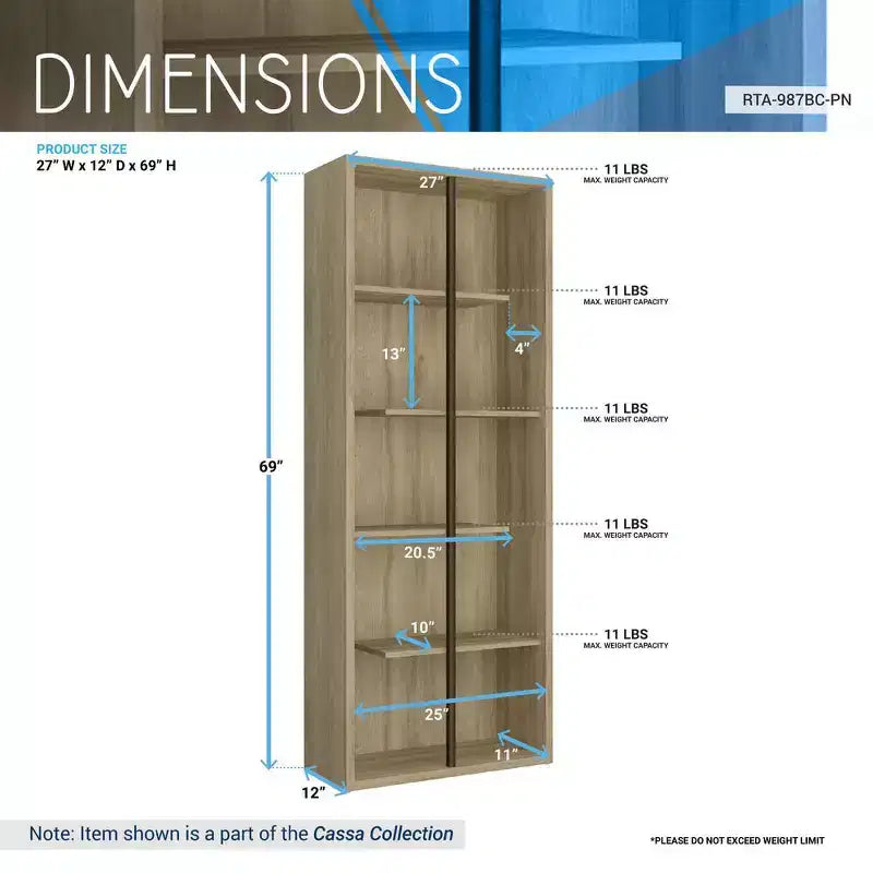 Bibliothèque en bois standard à 5 niveaux Techni Mobili, pin