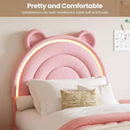 Cadre de lit double Princesse avec 4 tiroirs de rangement et lumière, lit plateforme en velours, tête de lit arc-en-ciel, adapté aux enfants, gris