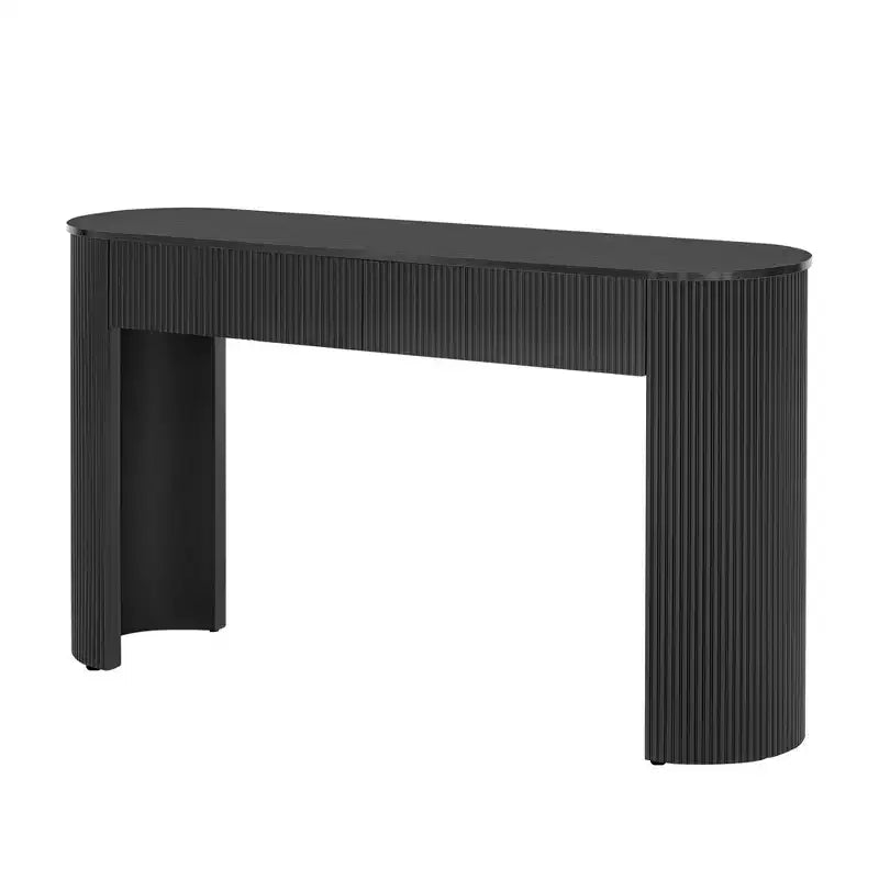Console moderne Luxystar avec 2 tiroirs dissimulés, plateau ovale et design cannelé pour entrée et salon
