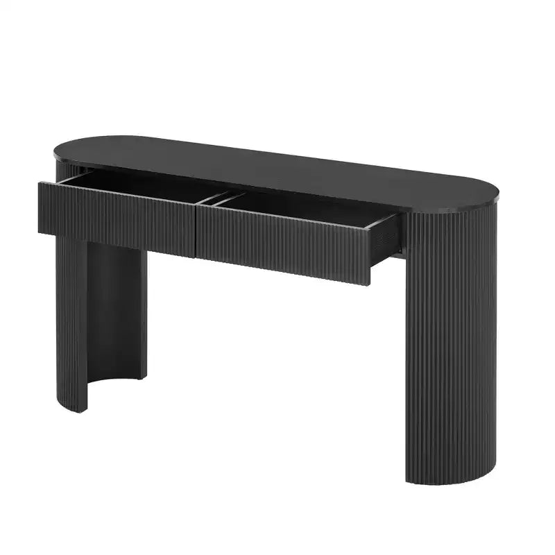 Console moderne Luxystar avec 2 tiroirs dissimulés, plateau ovale et design cannelé pour entrée et salon