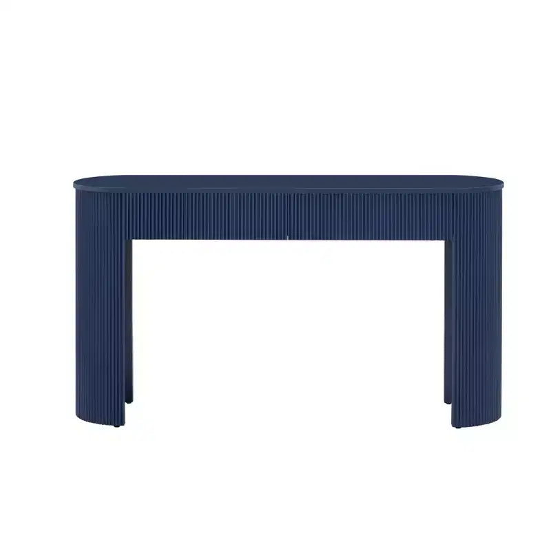Console moderne Luxystar avec 2 tiroirs dissimulés, plateau ovale et design cannelé pour entrée et salon