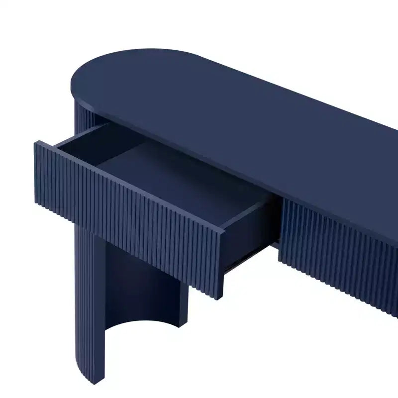 Console moderne Luxystar avec 2 tiroirs dissimulés, plateau ovale et design cannelé pour entrée et salon
