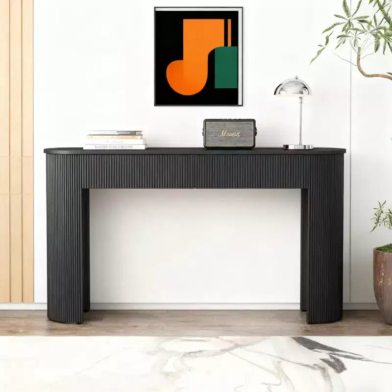 Luxystar Modern Console Table with 2 Concealed Drawers, Oval Top and Fluted Design for Entryway and Living Room