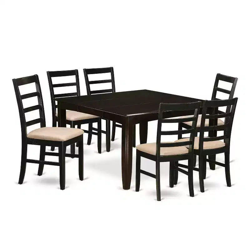 HomeStock 7-Piece Square Cappuccino Finish Solid Wood Top Dining Table with 6-Chairs