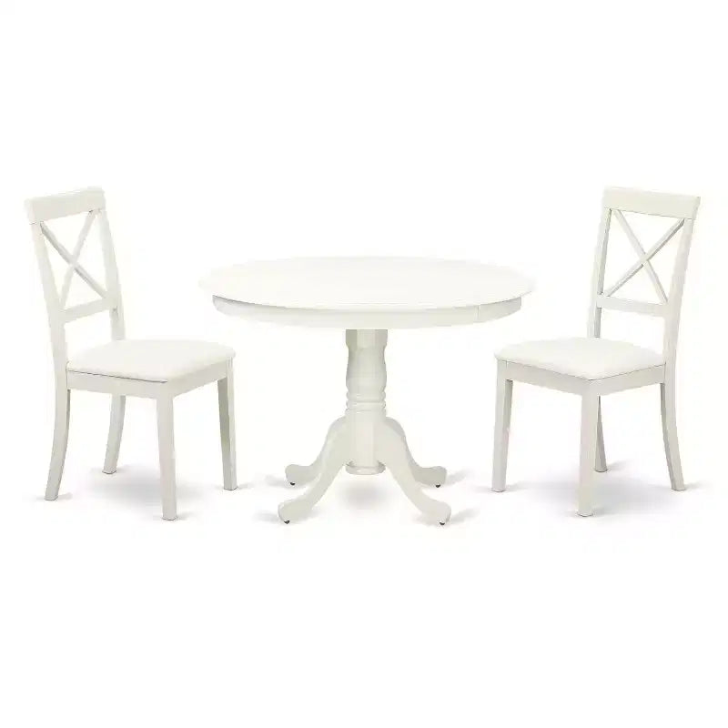 HomeStock 3-Pc Linen White Finish Solid Wood Top-Dining Room Set-Seats 4