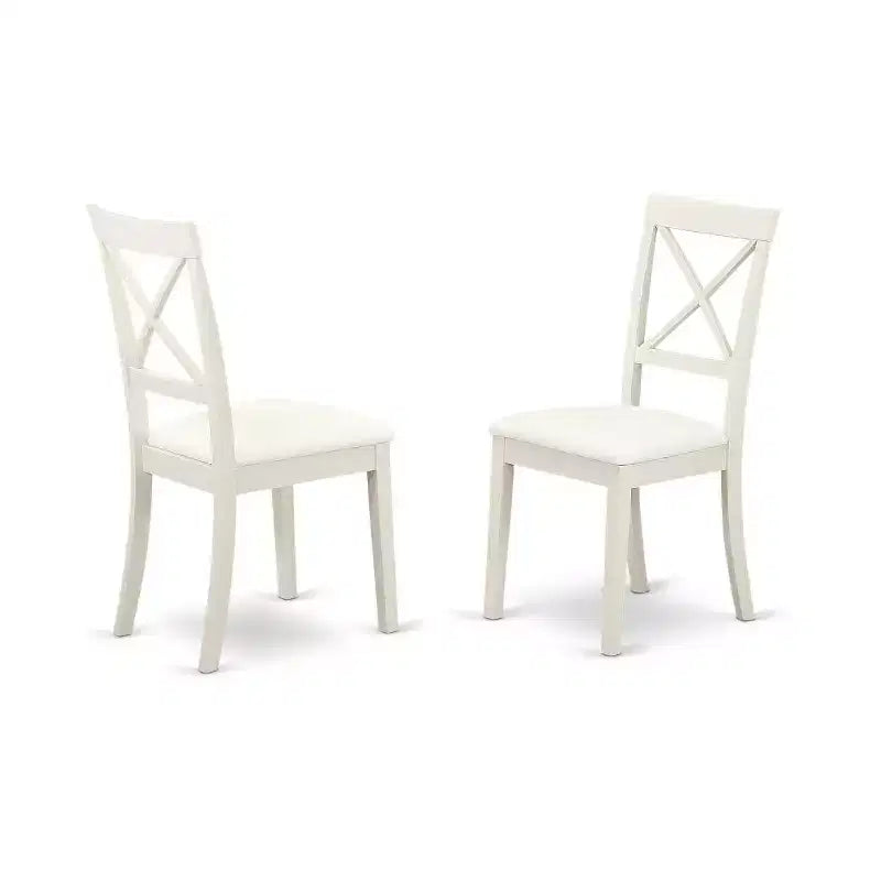 HomeStock – Ensemble de salle à manger 3 pièces en lin, finition blanc, plateau en bois massif – 4 places