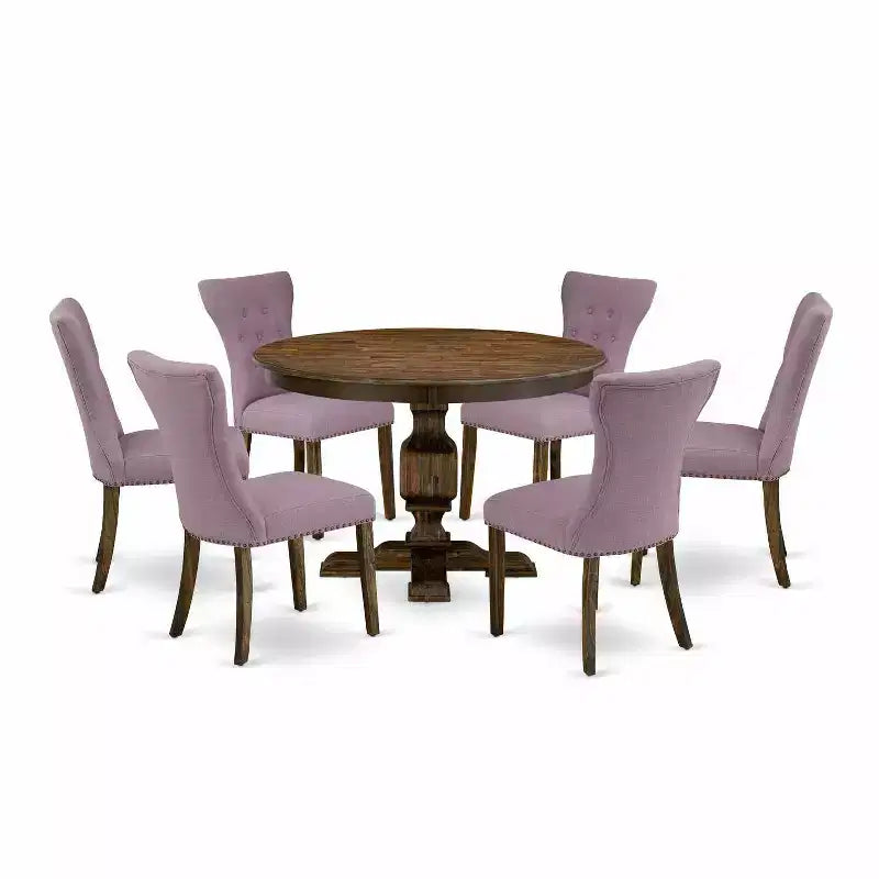 HomeStock 3-Piece Distressed Jacobean Finish Solid Wood Top Dining Table with 2 Chairs