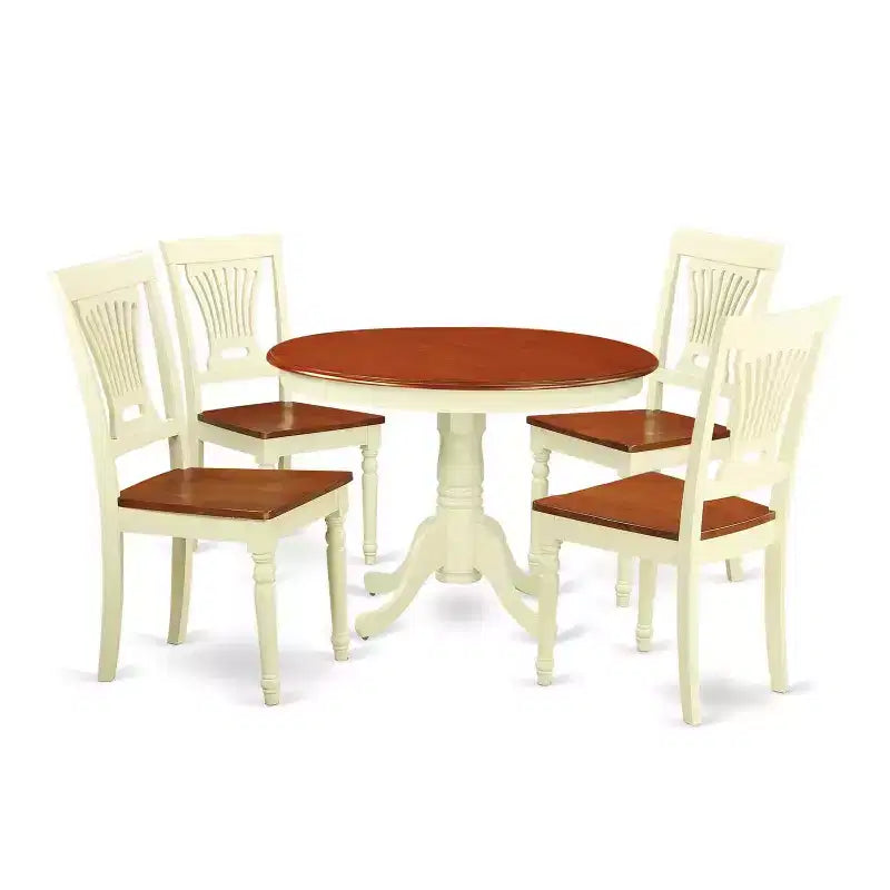 HomeStock 5-Piece Buttermilk and Cherry Finish Solid Wood Top Dining table with 4 Chairs