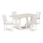 HomeStock 5-Pc Natural Oak Finish Solid Wood Top Dining table with 4 Chairs