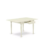 Ensemble de salle à manger rectangulaire rembourré en bois massif - Dessus en lin blanc 5 pièces - 4 places