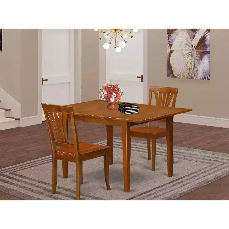 Ensemble de salle à manger 3 pièces HomeStock avec plateau en bois massif et finition brun selle