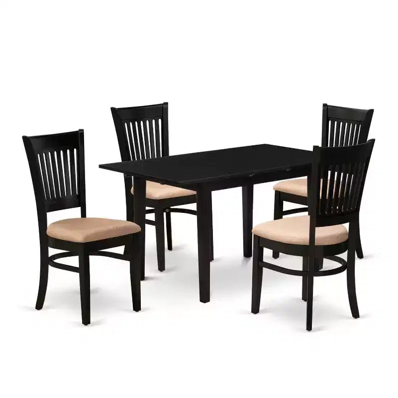 5-Piece Black Finish Solid Wood Top Rectangular Dining Room Set (Seats-4)