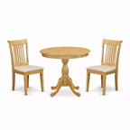 3-Piece Natural Oak Finish Solid Wood Top - Dining Room Set - Seats 4