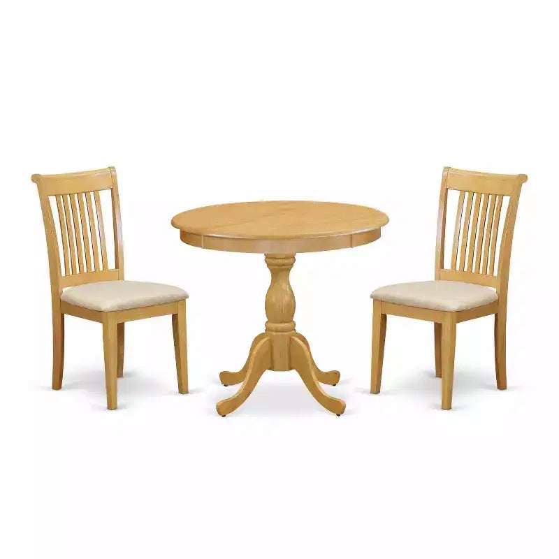 3-Piece Natural Oak Finish Solid Wood Top - Dining Room Set - Seats 4