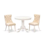3-Piece Linen White Finish Solid Wood Top - Round Dining Room Set - (Seats-4)
