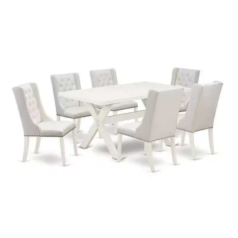 HomeStock 7-Piece Natural Oak Finish Solid Wood Top Dining Table with 6 Parson-Chairs