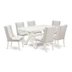 HomeStock 7-Piece Natural Oak Finish Solid Wood Top Dining Table with 6 Parson-Chairs