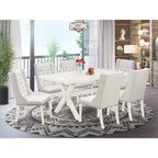 HomeStock 7-Piece Natural Oak Finish Solid Wood Top Dining Table with 6 Parson-Chairs