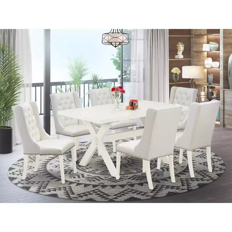 HomeStock 7-Piece Natural Oak Finish Solid Wood Top Dining Table with 6 Parson-Chairs
