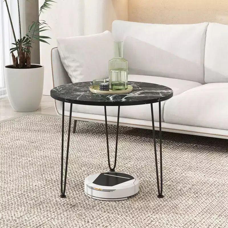 Table basse Costway en faux marbre avec pieds en métal pour salon et bureau Noir