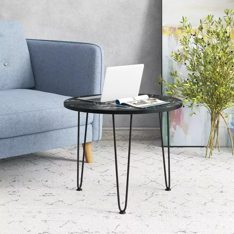 Table basse Costway en faux marbre avec pieds en métal pour salon et bureau Noir