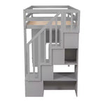 Lit mezzanine double en bois Whisen avec tiroirs de rangement, escalier et étagères