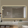 48 x 24 Inch Black Aluminum Alloy Frame Bathroom Vanity Mirror with Temperature Display Tri Color Light Defogging