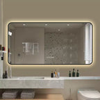 48 x 24 Inch Black Aluminum Alloy Frame Bathroom Vanity Mirror with Temperature Display Tri Color Light Defogging