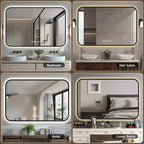 Miroir de salle de bain avec cadre en alliage d'aluminium noir, 48 x 24 pouces, avec affichage de la température, lumière tricolore et fonction anti-buée