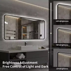 Miroir de salle de bain avec cadre en alliage d'aluminium noir, 48 x 24 pouces, avec affichage de la température, lumière tricolore et fonction anti-buée