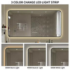Miroir de salle de bain avec cadre en alliage d'aluminium noir, 48 x 24 pouces, avec affichage de la température, lumière tricolore et fonction anti-buée