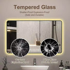 Miroir de salle de bain avec cadre en alliage d'aluminium noir, 48 x 24 pouces, avec affichage de la température, lumière tricolore et fonction anti-buée