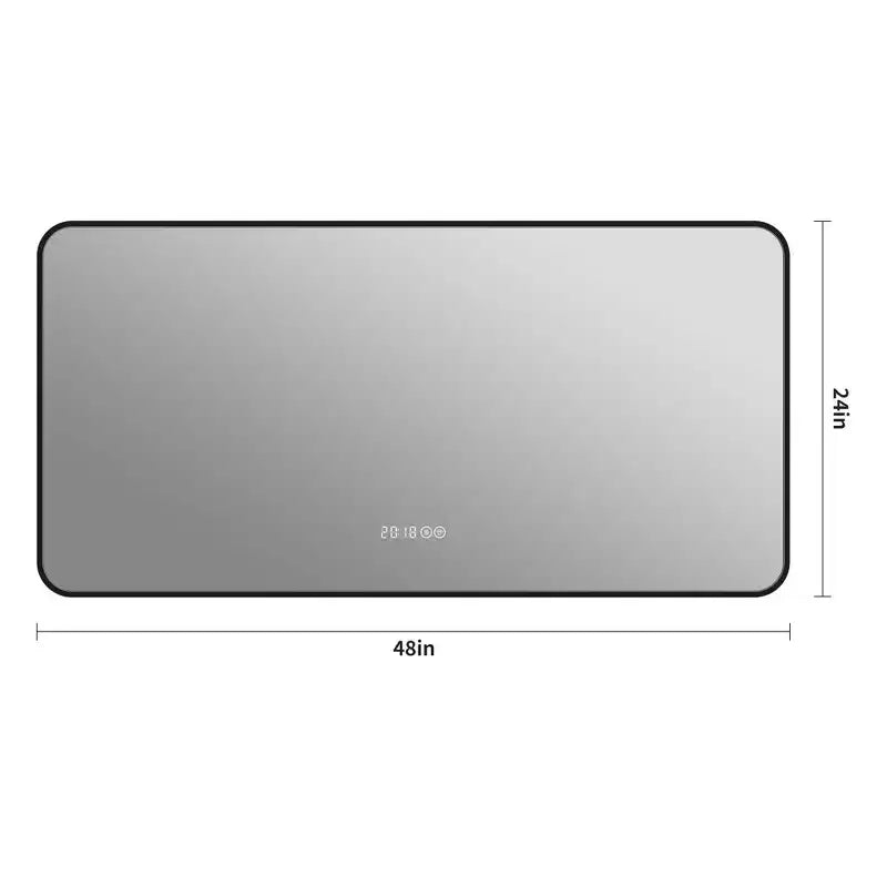 Miroir de salle de bain avec cadre en alliage d'aluminium noir, 48 x 24 pouces, avec affichage de la température, lumière tricolore et fonction anti-buée