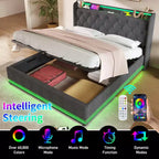 Bellemave Full Upholstered Platform Bed with 360 Surround LED Function,Upholstered Platform Bed Frame with USB Type-C charging, Gray
