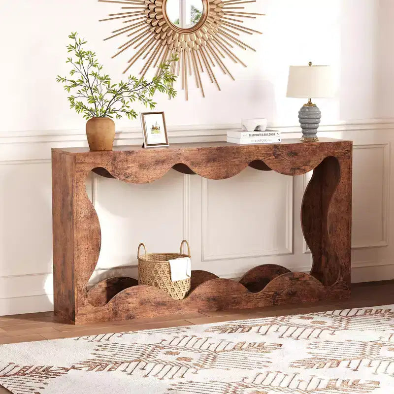 Table console de ferme de 63 pouces avec rangement, table de canapé en bois, meuble console étroit pour entrée et salon