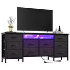 Long Dresser for Bedroom with 10 Fabric Drawers & Power Outlet & LED Light, Entertainment Center TV Stand Dresser for 65-75 TV