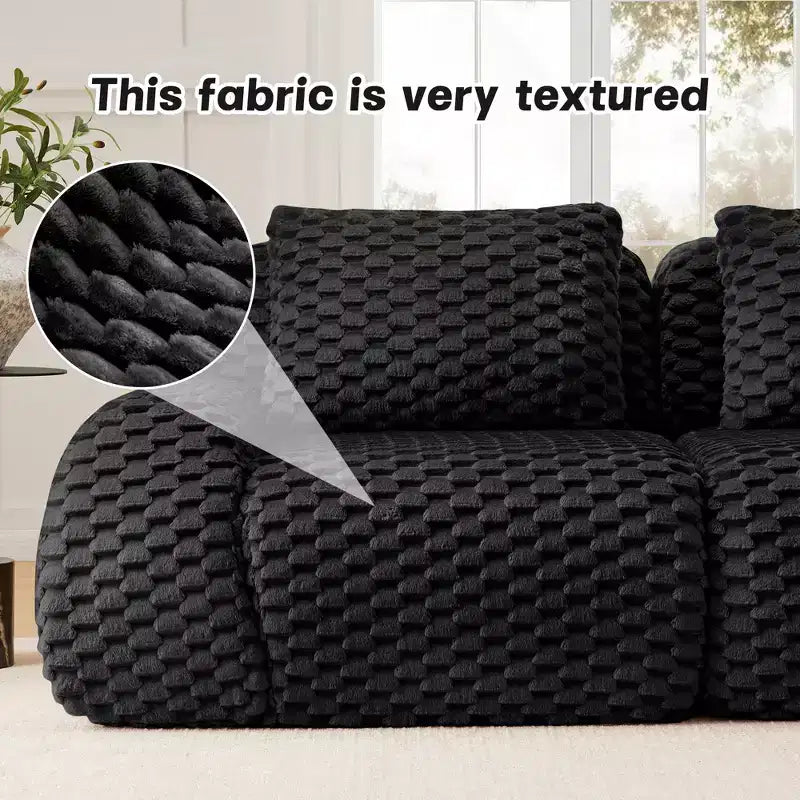 Canapé modulaire en forme de U 146, flanelle, 4 places, ottoman, boucle, sans montage, noir