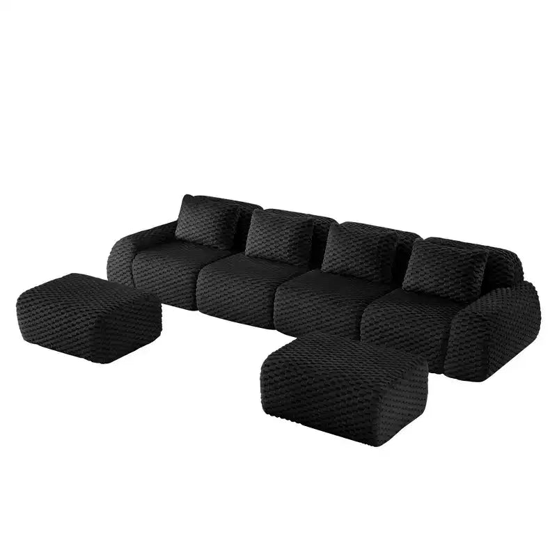 Canapé modulaire en forme de U 146, flanelle, 4 places, ottoman, boucle, sans montage, noir