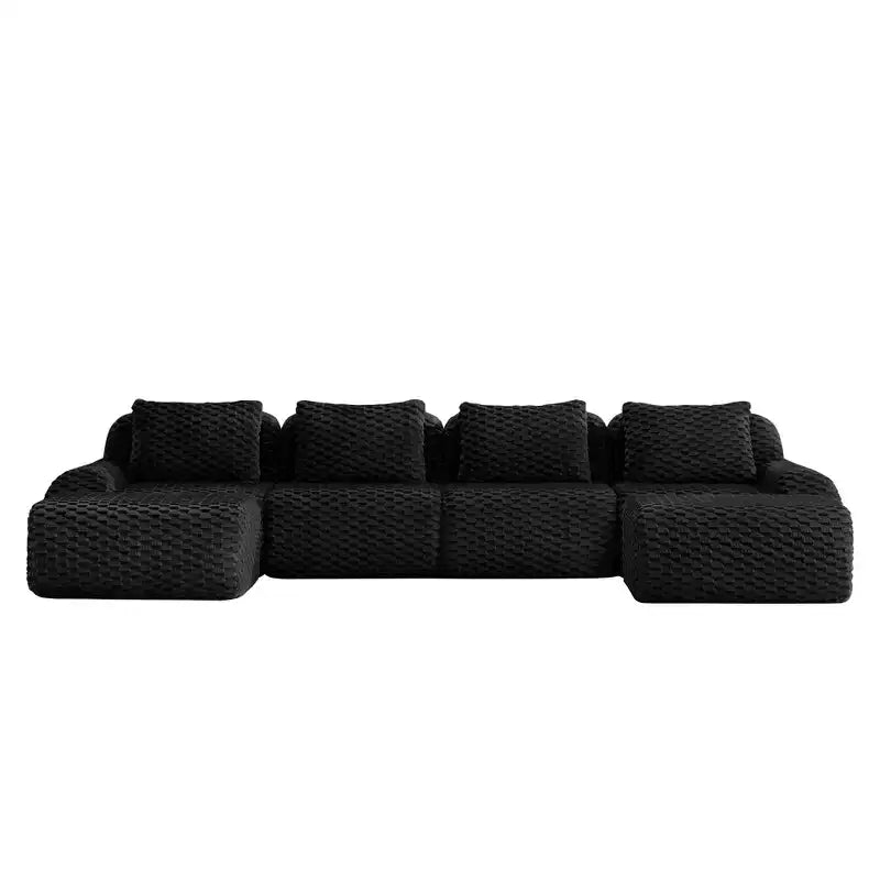 Canapé modulaire en forme de U 146, flanelle, 4 places, ottoman, boucle, sans montage, noir