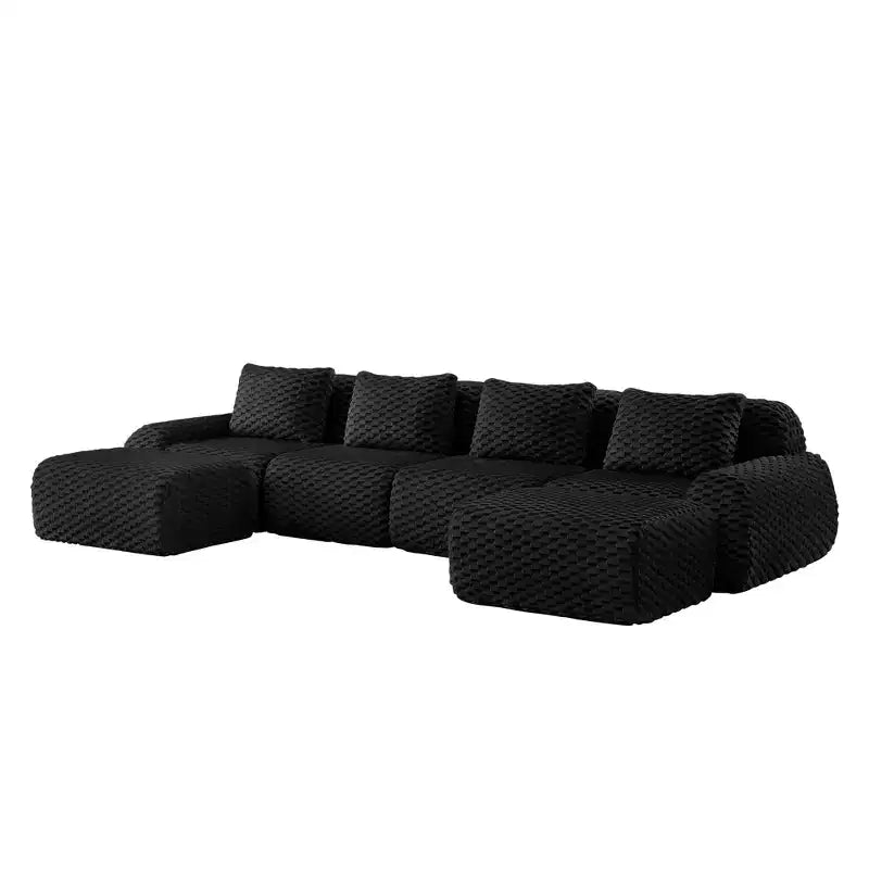 Canapé modulaire en forme de U 146, flanelle, 4 places, ottoman, boucle, sans montage, noir