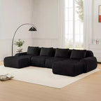 Canapé modulaire en forme de U 146, flanelle, 4 places, ottoman, boucle, sans montage, noir
