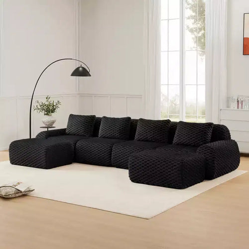 Canapé modulaire en forme de U 146, flanelle, 4 places, ottoman, boucle, sans montage, noir