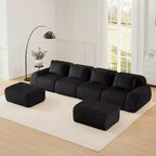 Canapé modulaire en forme de U 146, flanelle, 4 places, ottoman, boucle, sans montage, noir