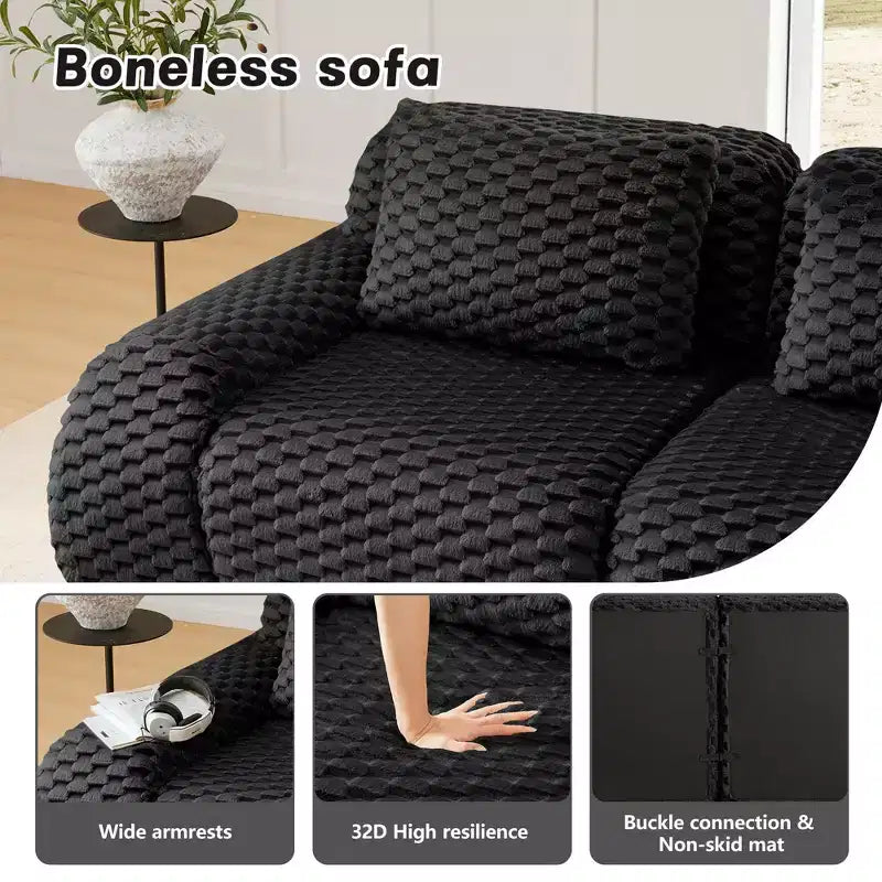 Canapé modulaire en forme de U 146, flanelle, 4 places, ottoman, boucle, sans montage, noir