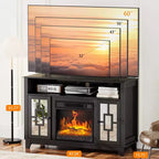 Meuble TV avec cheminée électrique Karl pour téléviseur de 60 pouces, centre de divertissement moderne avec meuble de rangement avec porte vitrée