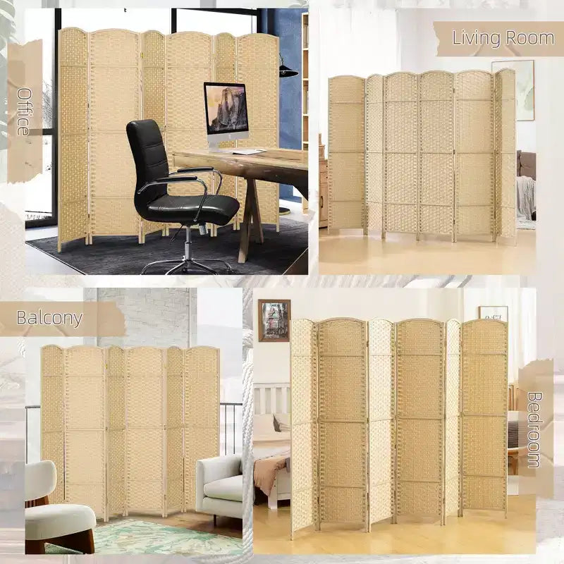 Folding Room Divider Screen 6 Panel 5.6 ' Tall Privacy Screen Freestanding Room Partition for Home Office