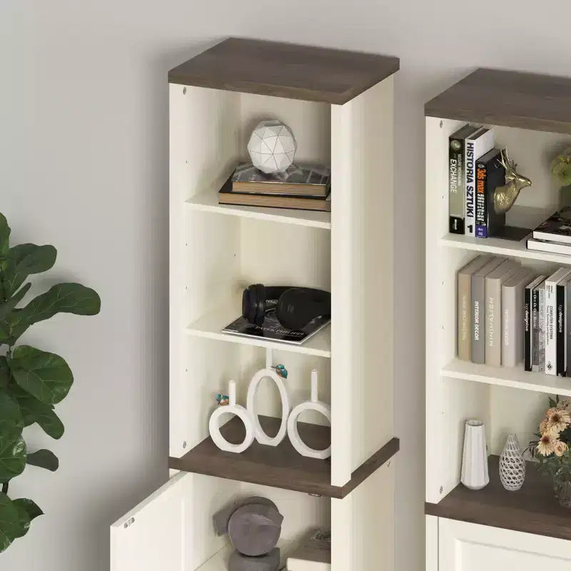 Galano Tall Bathroom Cabinet with Open Shelves in Ivory Knotty Oak 15.6 W  11.6 D  63.7 H
