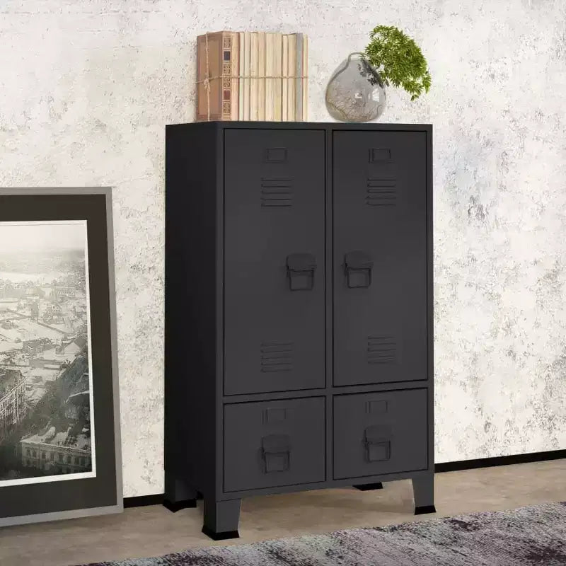 vidaXL Armoire en tôle noire avec étagères réglables moyennes